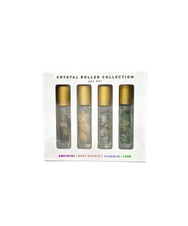 Gypsy Soul Crystal Roller Collection Essential Oil Glass Bottle - Assorted Set of 4 (Amethyst Rose Quartz Fluorite Jade)