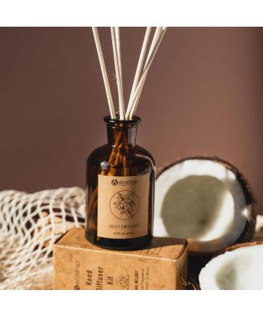 Ecodrop Coconut & Sandalwood Diffuser Set - 100ml | Strong Scented Aromatherapy Fragrance Oil a Glass Bottle & 6 Wooden Reed Sticks Set | Home Decor for Living Room Bathroom & Bedroom Coco Sandalwood Set - Buy Online on GoSupps.com