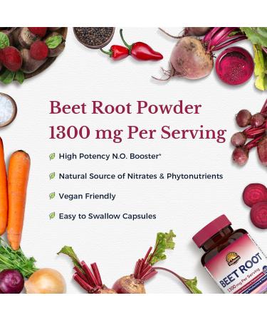 Vitalitown Beet Root Capsules 1300 mg with Organic Beet Root Natural Nitric Oxide Booster Superfood for Healthy Heart & Energy Levels High Potency Supplement 60 Vegan Capsules Non-GMO - Buy Online on GoSupps.com