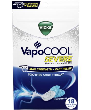 Vicks VapoCOOL SEVERE Medicated Drops 18ct - Maximum Strength Relief for Sore Throat Pain - Buy Online on GoSupps.com