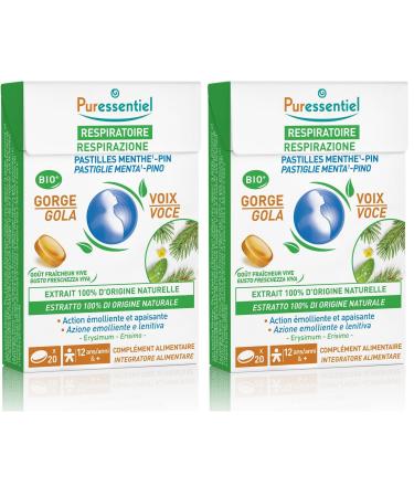 Puressentiel - Respiratoire - Pastilles Menthe Pin - A l'extrait d'Erysimum - Apaise la gorge et cordes vocales fatigu es - 20 pastilles (Lot de 2) Pack of 2