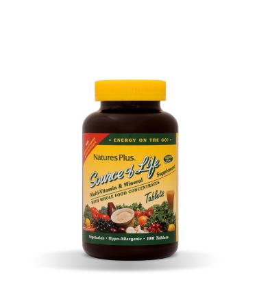 Nature's Plus Source of Life Multi-Vitamin & Mineral Supplement with Whole Food Concentrates 180 Tablets