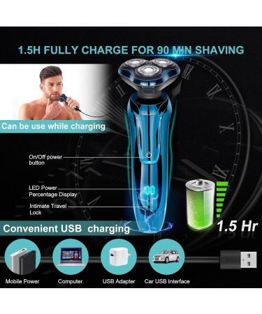 Rotary Shaver for Men Electric Razor Dry Wet Waterproof Rotary Men's Face Shaver Razors Cordless USB Rechargeable for Men Shavers Gift for Husband Father (Blue+3 Replacement Blades) - Buy Online on GoSupps.com