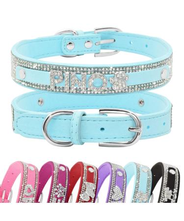 Senristar personalized bling rhinestone dog collar with name custom glitter crystal diamond dog hollow band for small medium large dogs xs (width 1.5 cm neck circumference 20-25 cm) blue
