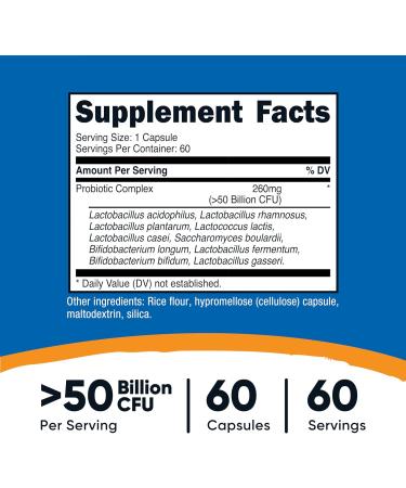 Nutricost Probiotic Complex - 50 Billion CFU 60 Capsules - Probiotic for Men and Women - Vegetarian Capsules Non-GMO Gluten Free 60 Count (Pack of 1) - Buy Online on GoSupps.com