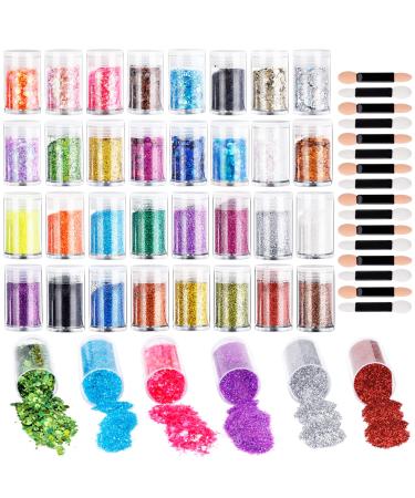MOAMUN 32 Colors Glitter Set  Fine Glitters and Holographic Chunky Glitters  Fine Glitter for Resin  Sparkle Flakes Sequins Glitter for Arts  Craft  Nail  Body  Hair  Face Festival Glitter Makeup