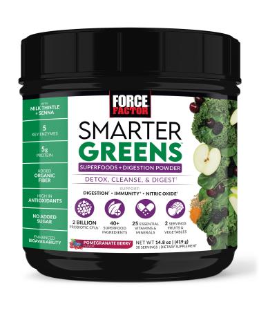 Force Factor Smarter Greens Superfoods + Digestion Powder  Greens Powder with 2 Billion Probiotics  Digestive Enzymes  and Antioxidants to Detox  Cleanse  30 Servings 30 Servings (Pack of 1)