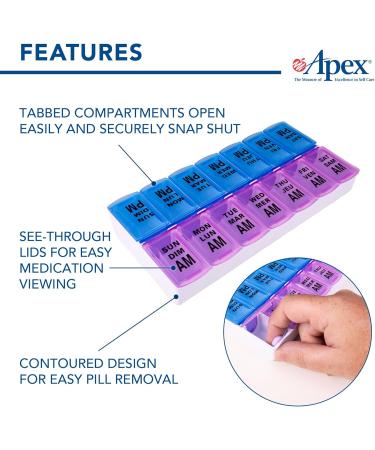 Apex Twice-A-Day Weekly Pill Organizer Weekly Pill Organizer 2 Times a Day Color-Coded Easy-Open See-Through Lids Organize Medication or Vitamins by AM PM or Morning and Bedtime Berry/Blue - Buy Online on GoSupps.com