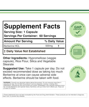 Berberine Supplement 500mg 60 Capsules (Third Party Tested Non-GMO Gluten Free Vegan Safe) AMPK Activator - Berberine HCL for Cardiovascular Health by Double Wood - Buy Online on GoSupps.com