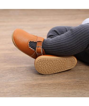 Baby Girls Mary Jane First Walking Shoes | Anti-Slip PU Leather Princess Shoes for Infants 0-6 Months (Dark Brown) - Buy Online on GoSupps.com