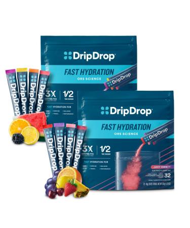 DripDrop Hydration - Electrolyte Powder Packets - Watermelon Berry Lemon Orange Fruit Punch Grape Strawberry Lemonade Cherry - 64 Count