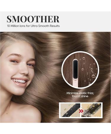 Portable Ionic Hair Straightener Brush - Fast Heating Anti-Scald Hair Styling Comb for Women - Professional Salon Quality at Home - Pink - Buy Online on GoSupps.com