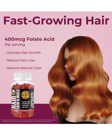 Grab The Gold Hair Skin & Nails Vitamins for Women | Gummies with 6000mcg Biotin & Collagen | 10 Essential Vitamin & Minerals | Gluten-Free Non-GMO Passion Fruit Flavor | 1 Month Supply - Buy Online on GoSupps.com