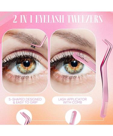 Yalixuan Lash Tweezers Eyelash Applicator Stainless Steel Eyelash Tweezers Eyelash Applicator Tool 2 in 1 Lash Tweezers Strip Lashes Double Ended Eyelash Tool with Built in Lash Comb - Buy Online on GoSupps.com