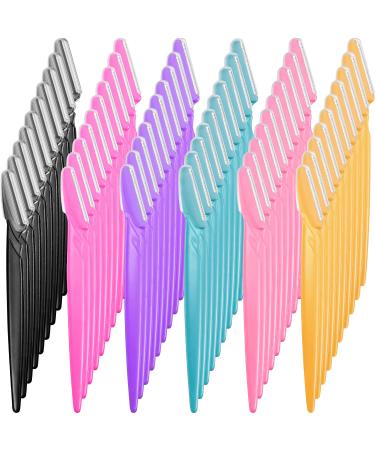 60 Pieces Eyebrow Razor Eyebrow Razors Shaver Microblades for Women Face Hair Dermaplaning Tool Shaper Trimmer with Precision Cover Skincare Party Favors (Pink, Blue,Yellow, Rose Red, Purple, Black)