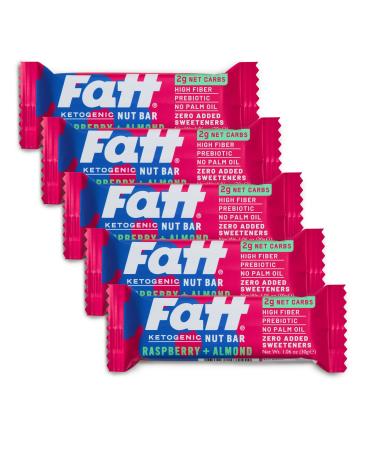 Fatt (Fattbar) Keto Bars (Raspberry & Almond, 5-Pack) | 2g Net Carbs | Super Fats Natural Keto Snacks | Low Carb, Keto Friendly, High Fiber, Sweetener Free, Vegan, Non-GMO | 1.06 oz per bar Raspberry & Almond 1.06 Ounce (P…