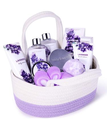 Spa Basket for Women - Bath Gifts Set for Women, Body & Earth Lavender Scented Women Gift Basket 11 Pcs with Essential Oil, Shower Gel, Bubble Bath, Body Lotion, Bath Salt, Gift for Her