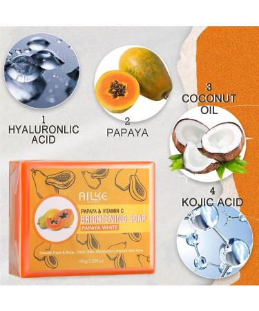  AILKE BOOST LUSTER AILKE Papaya & Vitamin C Brightening Soap Bar Whitening Smooth Skin Reduce Dark Spots Clean Stains Uneven Skin Tone Body Wash for Face and Body 150g (Pack of 1) - Buy Online on GoSupps.com