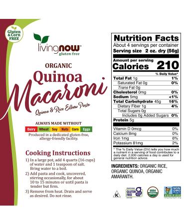 Now Foods Organic Quinoa Macaroni - Gluten-Free, 8 oz (227 g) | Healthy Pasta Alternative - Buy Online on GoSupps.com