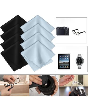 OzMW Microfiber Glasses Cleaning Cloths 8-Pack | Optician Quality 18x15cm | Black & Blue | Effective Lens Care - Buy Online on GoSupps.com