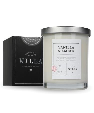Willa Vanilla & Amber Highly Scented Candle - All Natural Soy Wax Luxury Candles Made in The USA with Essential Oils - Best for a Home/Aromatherapy/Gift/Spa/Bathroom 9oz Jar Candle