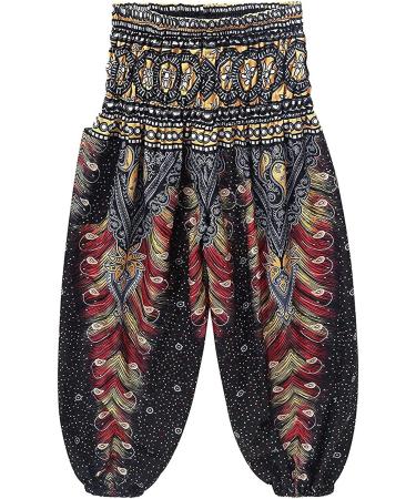 KKmeter Girls Bohemian Harem Pants - Black, Size 8 | Smocked Waist Baggy Yoga Pilates Dance Trousers - Buy Online on GoSupps.com