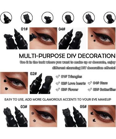 5PCS Liquid Winged Eyeliner Stamp Pen Set Double-headed Waterproof Black Eyeliner Pencil Pen for Women Smudge Proof Eye Liner Stencil Makeup Kit with Star Heart Flower Butterfly Diamond Shapes - Buy Online on GoSupps.com