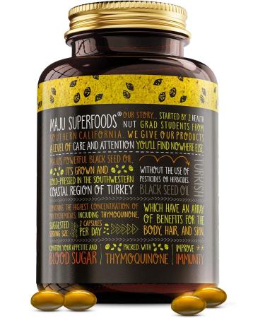Maju Black Seed Oil Capsules - 2% Thymoquinone, Cold Pressed, Organic & Non-GMO - 60 Count, 500mg - Buy Online on GoSupps.com