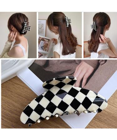 Big Hair Claw Clips Large Womens Checkered Hair Clips For Thick Hair Strong Hold Hair Jaw Clips Clamps Black And White Jaw Clip (2 Pack) 2pcs black & white - Buy Online on GoSupps.com