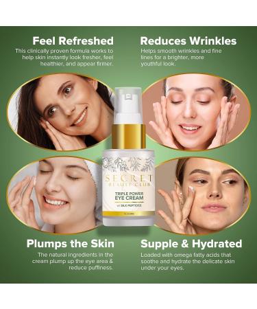 Organic Silk Peptides Eye Cream for Dark Circles & Puffiness - Triple Power Formula for Brighter Eyes | Secret Beauty Club - Buy Online on GoSupps.com