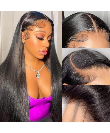 Straight Human Hair Wig For Black Women 180 Density 13X6 HD Lace Front Wigs Human Hair Pre Plucked With Baby Hair Brazilian Real Virgin Human Hair Lace Frontal Wig Natural Color 20 Inch 20 Inch 13X6 Straight Full Lace Wig