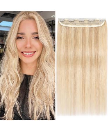 Benehair Clip in Human Hair Extensions Natural Real Hair Clip in 20Inches 50g Hair Extensions Clip In One Piece 5 Clips Human Hair Extension with Clip for Women Blonde Mixed Bleach Blonde #18P613