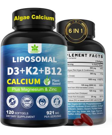 6-in-1 Plant Based Calcium Supplements for Women Men- Calcium 600mg w/ D3 K2 5000 IU Vitamin, Liposomal & Algae Ca-lcium Magnesium Zinc + Vegan Vitamin D 5000 IU + K2 MK7 + Methyl B12 for Bone, 1 Pack 120 Count (Pack of 1) - Buy Online on GoSupps.com