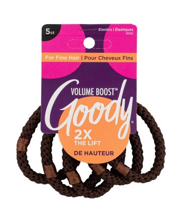 GOODY Volume Boost Ponytailers Elastics Hair Tie for Fine Hair - 5 Count Brown - Ouchless Pain-Free Hair Accessories for Women Men Boys & Girls - Perfect for Long Lasting Braids Ponytails & More Volume Boost Brown 5...