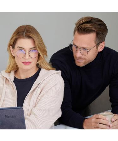 Opulize Sol Reading Glasses - 2 Pack Anti-Reflective Blue Light Filter Retro Round Metal Frame Tortoise Brown/Gold 1 Diopter | Improve Sleep & Eye Comfort for Gaming - Buy Online on GoSupps.com