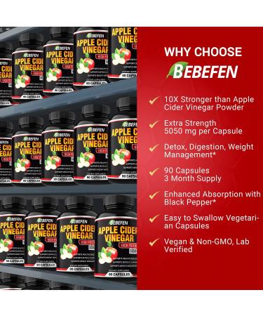 Apple Cider Vinegar Capsules 5050mg with Black Pepper Extract - 90 Capsules | Supports Weight Management, Digestion, Detox & Immune | 3 Months Supply - Buy Online on GoSupps.com