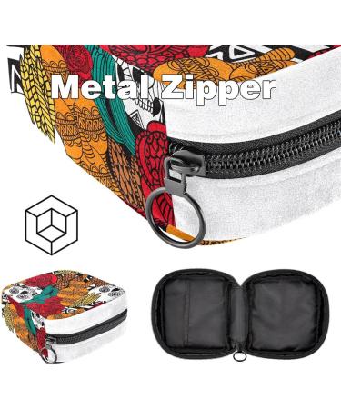 Colorful Skull Pattern Sanitary Napkin Storage Bag - Period Tampon Makeup Pad Pouch - Buy Online on GoSupps.com