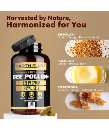 Earth Elixir 3-in-1 Organic Bee Pollen Capsule Non-GMO Pure Raw Bee Pollen Royal Jelly Propolis Extract for Women & Men Natural Energy Immune & Vitality Support 180 Propolis Capsules - Buy Online on GoSupps.com