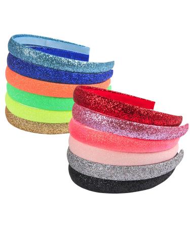 WANYU LIFE 12 Colors Sparkle Plastic Headbands For Girls,Glitter 2 cm Thin Head Bands No Slip Fashion Girls Hard Toddler Hairbands 12 pcs glitter headbands for girls