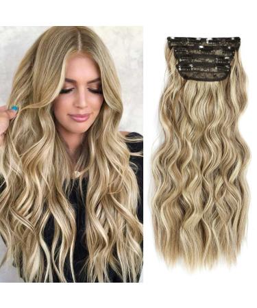 Clip in Hair Extensions - 4Pcs Thick Double Weft Hair 20 Inch Hair Extensions for Women Clip in  Soft Mixed Blonde Hair Extensions Clip ins  Synthetic Soft Hairpieces Extensions for Everyday Wear