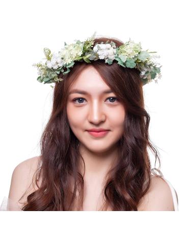 Artificial Flower Wreath Crown | Bridal Headpiece with Greenery & Pine Cone | Perfect for Weddings & Festivals - Buy Online on GoSupps.com