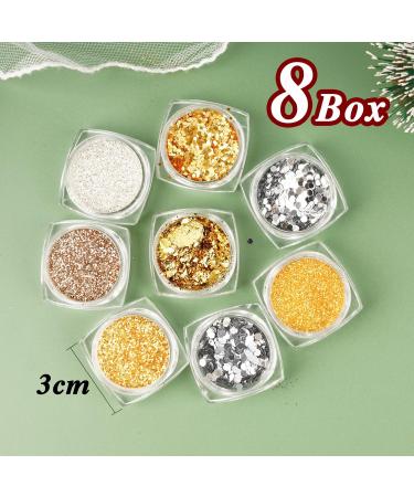 Shop Flofia 8 Boxes 3D Holographic Glitter Nail Decoration - Gold & Silver Rhinestone Art for Stunning Manicures - Buy Online on GoSupps.com