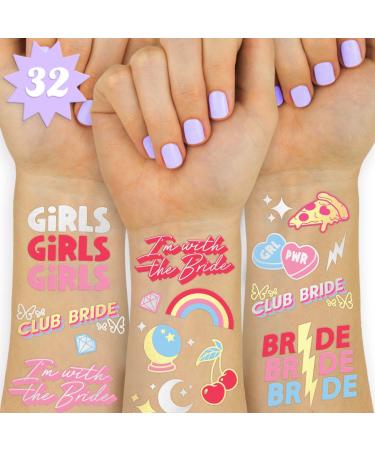 xo  Fetti Bachelorette Party Decorations Club Bride Temporary Tattoos - 32 metallic styles | Cool Bach Party Decor  Bride to Be  Engaged