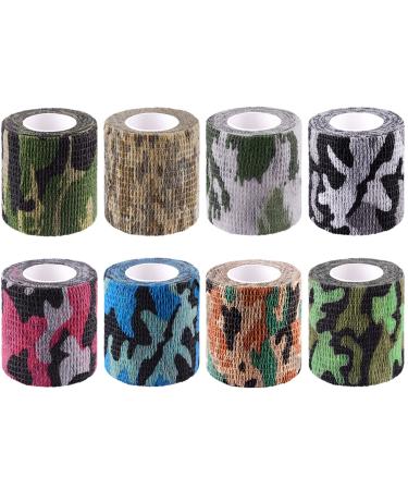 BQTQ 8 Rolls Cohesive Bandage Camouflage 2 Inch Sport Wrap Tape Self Adherent Stretch Bandage Athletic Tape for Human and Animals Ankle Sprains Swelling 8 Colours Camo 2 Inch