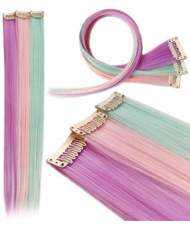 IMAMMERY Multicolored Party Highlights - Heat-Resistant Clip-In Hair Extensions (9 Pieces) - Light Pink Light Violet & Light Green - International Shipping Available - Buy Online on GoSupps.com