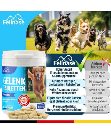 FELLNASE Joint Tablets for Dogs - Premium Food with Fully Transparent Recipe and Sugar Free - Premium Quality - Made in Germany - 100 Tablets - Buy Online on GoSupps.com