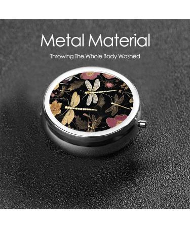 Dragonflies Grey Printed Mini Round Pill Box | 3 Compartment Travel Pill Organizer | Portable Medicine Case for Home & Office - Buy Online on GoSupps.com
