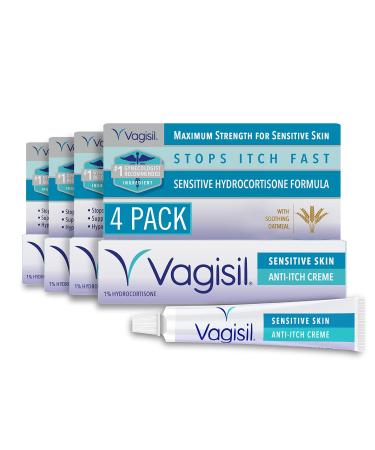 Vagisil Maximum Strength Feminine Anti-Itch Cream for Women, Sensitive Skin Formula with Hydrocortisone, Helps relieve Yeast Infection Irritation, Gynecologist Tested, Soothes & Cools, 1oz (Pack of 4) 1 Ounce (Pack of 4)