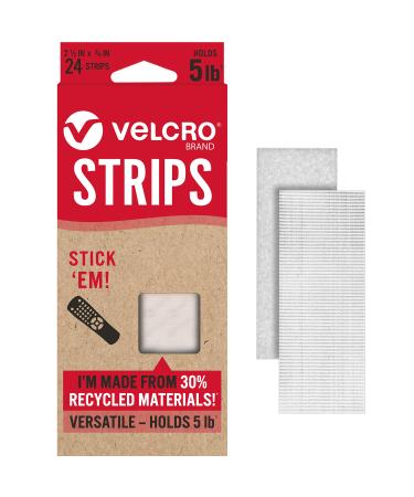 VELCRO Brand ECO Collection | 24 Sets | Stick'EM Hanging Strips with Adhesive | Easy Mounting | 2-1/2in x 3/4in  White with Sticky Back