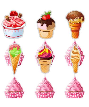 Kids' Ice Cream Themed Happy Birthday Cupcake Toppers Set of 18 - Perfect for Dessert Party Baby Shower Party and Birthday Party Decorations for Boys and Girls - SugarGera